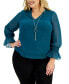 Фото #1 товара Plus Size Smocked-Sleeve Necklace Top, Created for Macy's