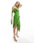 Mango asymmetric ruffled midi dress in green