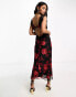 Фото #4 товара ASOS DESIGN lace trim midi dress with open back detail in black floral print