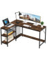 L Shaped Desk with Storage Shelves, Reversible Computer Desk Gaming Desk for Home Office Workstation, Rustic Brown