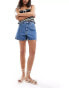 Фото #7 товара Mango longline relaxed denim shorts in mid blue