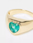 Petit Moments gold plated heart stone ring in gold with green stone