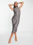 Фото #4 товара Вечернее платье ASOS - Плиссированное, высокое, сатиновое миди-платье с абстрактным узором.