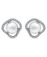 ფოტო #1 პროდუქტის Imitation Pearl Cubic Zirconia Halo Button Earring in Silver Plate