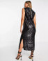 Whistles arla sequin midi dress in black