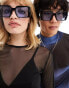 Jeepers Peepers chunky square sunglasses in black with blue lens