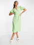 Фото #1 товара Mango button down midi dress in green geo print