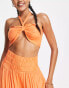 Esmee Exclusive knot front halter beach crop top co-ord in orange