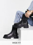 Фото #1 товара Simply Be Wide Fit leather pull on chelsea flat ankle boots with cleated sole in black