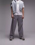 Фото #1 товара Topman extra wide elasticated waist trouser in light grey