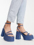 Stradivarius block heel strappy platform in denim