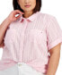 Фото #3 товара Plus Size Cotton Crinkled Striped Camp Shirt