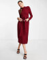 ASOS DESIGN Tall long sleeve midi dress with obi belt in red