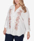 ფოტო #3 პროდუქტის Plus Size Solid Embroidered Crepe Top