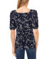 Women's Floral Square-Neck Puff-Sleeve Knit Top
