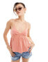 ASOS DESIGN crinkle lace insert cami blouse with open back in coral