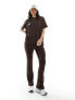 In The Style t-shirt and flare trouser set in chocolate