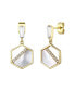 ფოტო #1 პროდუქტის 14k Gold Plated Sterling Silver with Mother of Pearl & Cubic Zirconia Hexagon Dangle Earrings