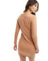 Фото #6 товара Vero Moda square neck ribbed jersey mini dress in light brown