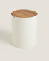 Metal bathroom wastepaper bin with wooden lid