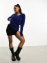 Фото #5 товара Threadbare Ivy fluffy v neck oversized jumper in navy