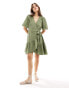 Фото #3 товара YAS broderie wrap mini dress in green - KHAKI