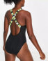 Nike Swimming logo tape crossback one piece swimsuit in black