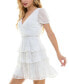 ფოტო #3 პროდუქტის Juniors' V-Neck Clip-Dot Tiered Ruffle-Trim Dress