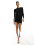 Фото #1 товара Fashionkilla slinky ruched bodycon bow drape detail mini dress in black