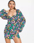 Фото #2 товара ASOS DESIGN flared sleeve mini tea dress in multi-coloured splodge print