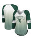 Фото #1 товара Women's White, Green Michigan State Spartans Lead Off Ombre Raglan 3/4-Sleeve V-Neck T-shirt