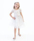 ფოტო #1 პროდუქტის Little Girls Puff Sleeves Floral Embroidered Mesh Social Dress