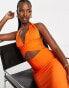 Rare London bandage cut out midi dress in orange