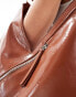 Glamorous asymmetric zip detail tote bag in chocolate brown