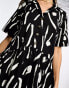 Фото #4 товара ASOS DESIGN twill collared button midi smock dress in mono blur print