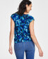 Фото #4 товара Petite Printed Shirred-Shoulder Cap-Sleeve Top, Created for Macy's