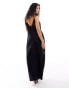 Esmee sheer tie front low back stripe loose beach jumpsuit in black