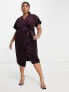 Фото #7 товара Closet London Plus kimono sleeve velvet midi dress with wrap tie in plum