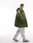 Фото #1 товара Topshop oversized hooded puffer jacket with front pockets in khaki