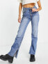 Фото #1 товара Stradivarius split hem straight fit jean in medium blue