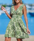 Фото #2 товара Women's Green Damask Sleeveless Smocked Waist Mini Beach Dress