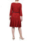 Фото #2 товара Women's 3/4 Sleeve Jacquard Ponte Belted Dress