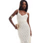 ASOS DESIGN knitted crochet midaxi dress with metallic yarn in cream Бежевый, L - EU 44-46 - фото #4