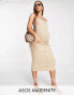 ASOS DESIGN Maternity midi button through ribbed dress with frill hem in sand Бежевый, 46 - фото #1