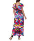 Фото #3 товара Print V Neck Empire Waist Kimono Cap Sleeve Maxi Dress