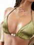 South Beach beaded triangle bikini top in high shine green