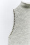 Knit sleeveless top with rhinestones
