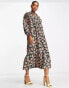 Фото #4 товара Nobody's Child Henrietta oversize smock midi dress in green floral print