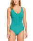 Фото #1 товара Women's Solid V-Neck Button-Detail One-Piece Swimsuit