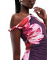 Фото #2 товара Kaiia exclusive slinky twist off shoulder maxi dress in purple flower print